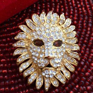 Elegant Kenneth Jay Lane KJL Gold-plated Lion Head Mask Brooch/Pendant Signed